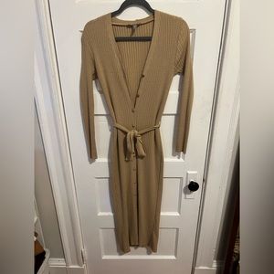 ASOS, midi button through long sleeve sweater dress, light brown. Size US 8